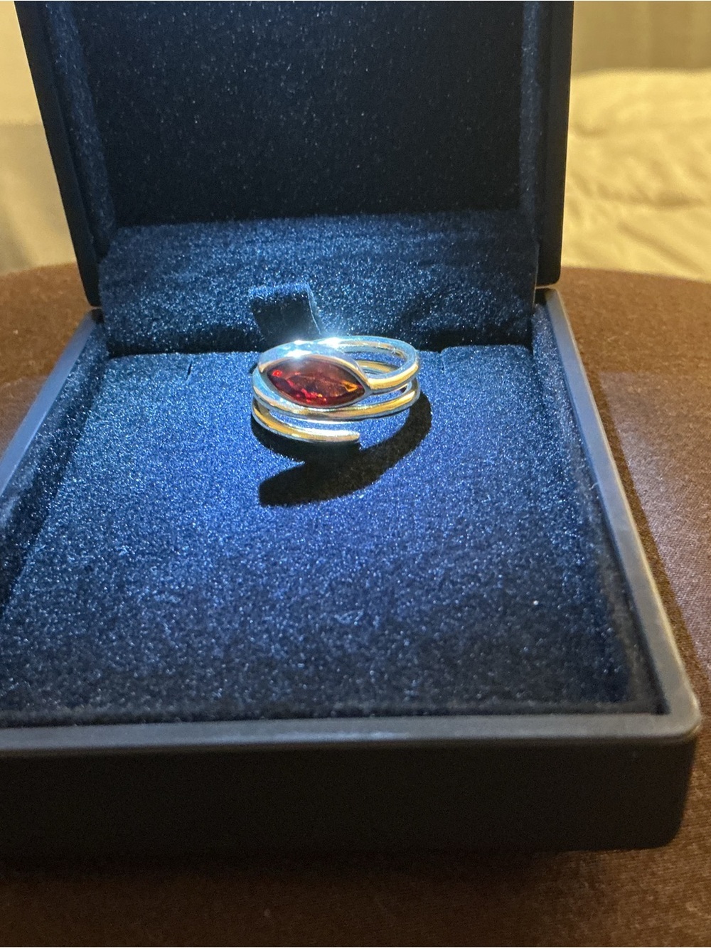 Sterling Silver Red Marquise Gemstone Wrap Ring
